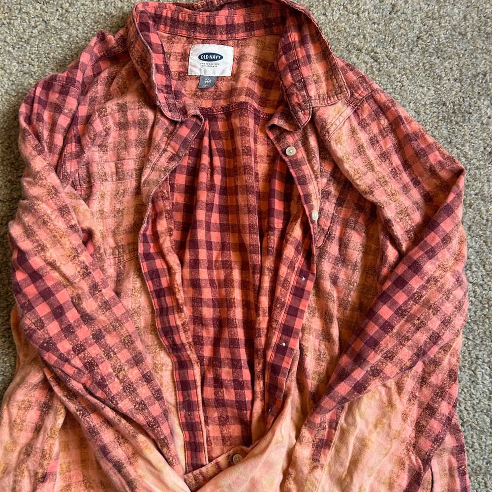 Old Navy Orange and Red Plaid Button-Up